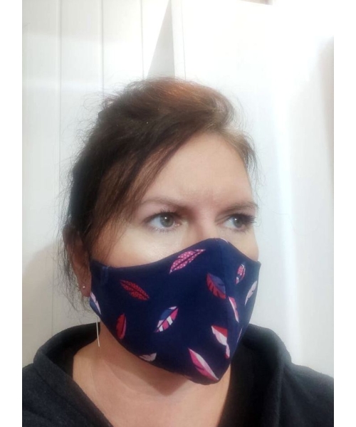 Granatowa Maska Ochronna z bawełny dwuwarstwowa - listeczki